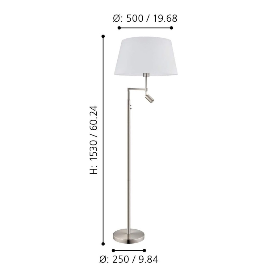 Eglo/Edi Light - LED Stehleuchte SANTANDER 1xE27/11W/230V + LED/2,3W mattchrom