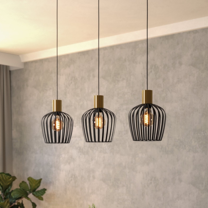 Eglo - Hängeleuchte 3xE27/40W/230V schwarz/golden