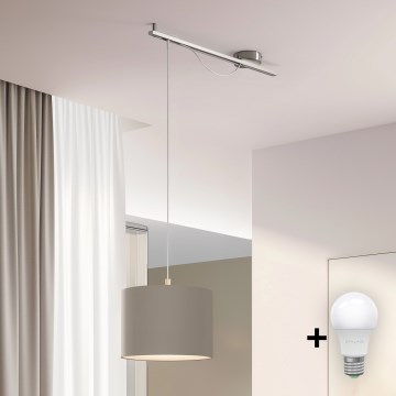 Eglo - LED Hängeleuchte CALCENA 1xE27/60W/230V Chrom/Taupe, Seilaufhängung