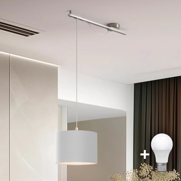 Eglo - LED Hängeleuchte CALCENA 1xE27/60W/230V mattchrom/weiß