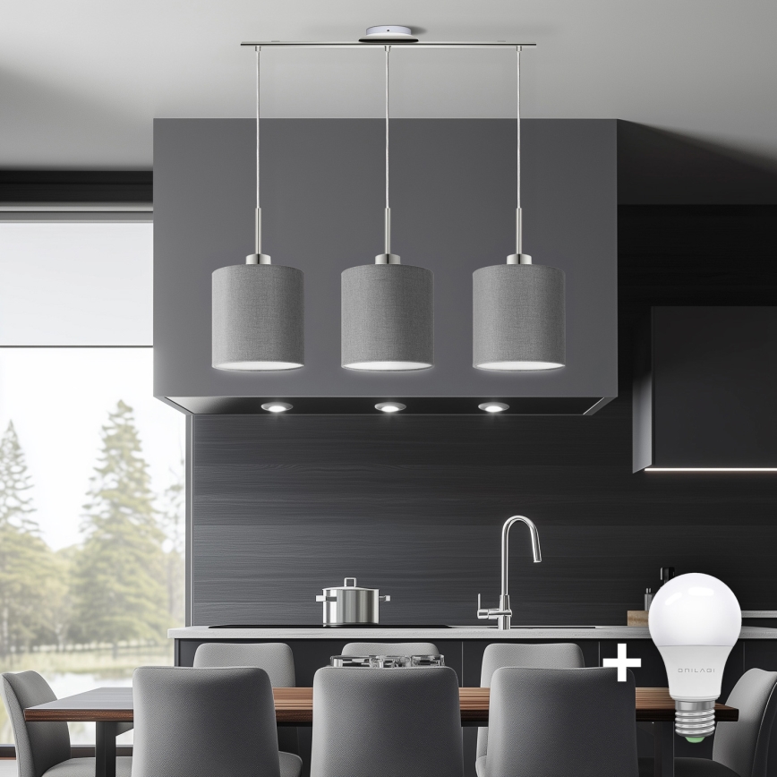 Eglo - LED-Hängeleuchte TUNJA 3xE27/60W/230V grau