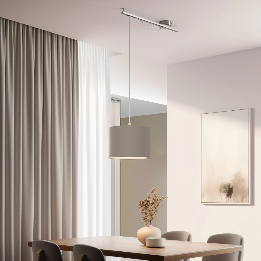 Eglo - LED Hängeleuchte CALCENA 1xE27/60W/230V Chrom/Taupe, Seilaufhängung
