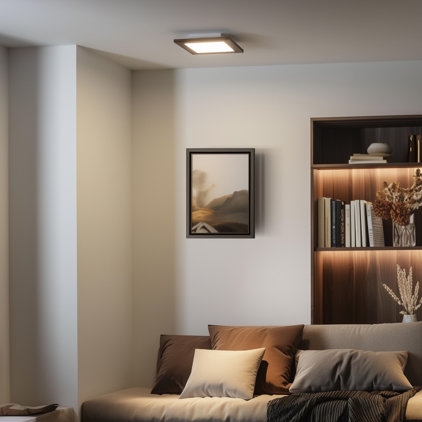 Eglo - LED RGBW dimmbares Aufputz-Panel SALOBRENA-C WOOD LED/16W/230V 2700-6500K 34x34 cm dunkelbraun + Fernbedienung