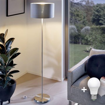 Eglo - LED Stehlampe TUNJA 1xE27/60W/230V mattchrom/grau