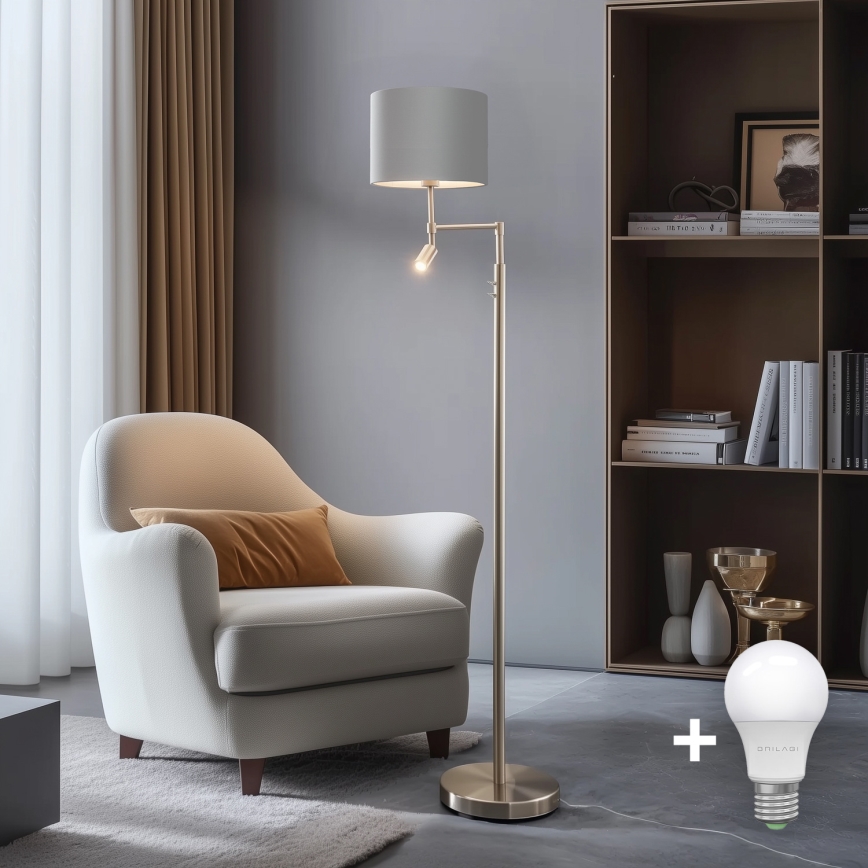 Eglo - LED-Stehleuchte TUNJA 1xE27/60W/230V + LED/2,1W d 30 cm matt Chrom/grau