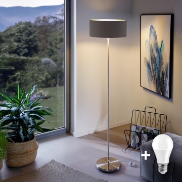 Eglo - LED-Stehleuchte TUNJA 1xE27/60W/230V matt Chrom/braun