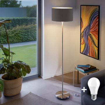 Eglo - LED-Stehleuchte TUNJA 1xE27/60W/230V matt Chrom/taupe