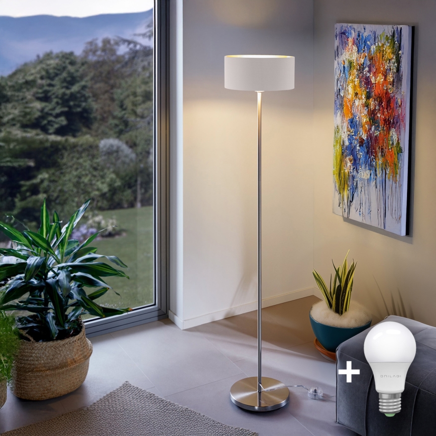 Eglo - LED-Stehleuchte TUNJA 1xE27/60W/230V matt Chrom/weiß