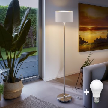 Eglo - LED Stehleuchte TUNJA 1xE27/60W/230V mattchrom/weiß
