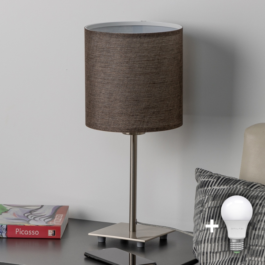 Eglo - LED Tischlampe TUNJA 1xE27/60W/230V 26,5 cm mattchrom/braun