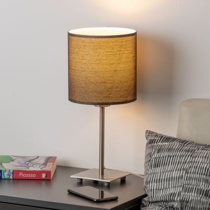 Eglo - LED Tischlampe TUNJA 1xE27/60W/230V 26,5 cm mattchrom/braun