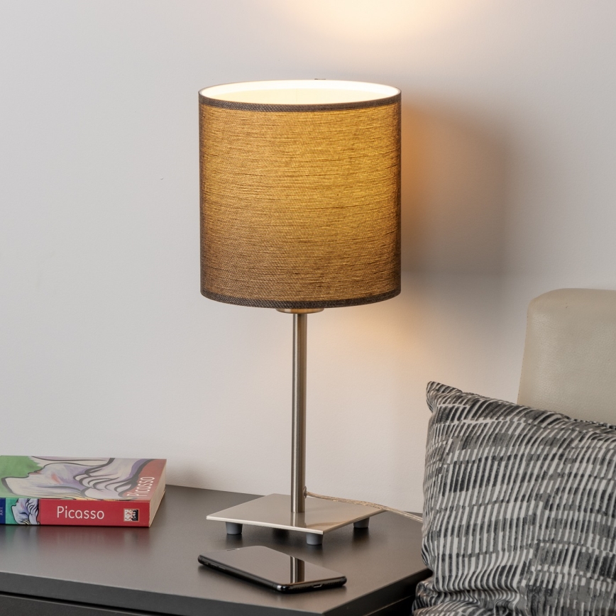 Eglo - LED Tischlampe TUNJA 1xE27/60W/230V 26,5 cm mattchrom/braun
