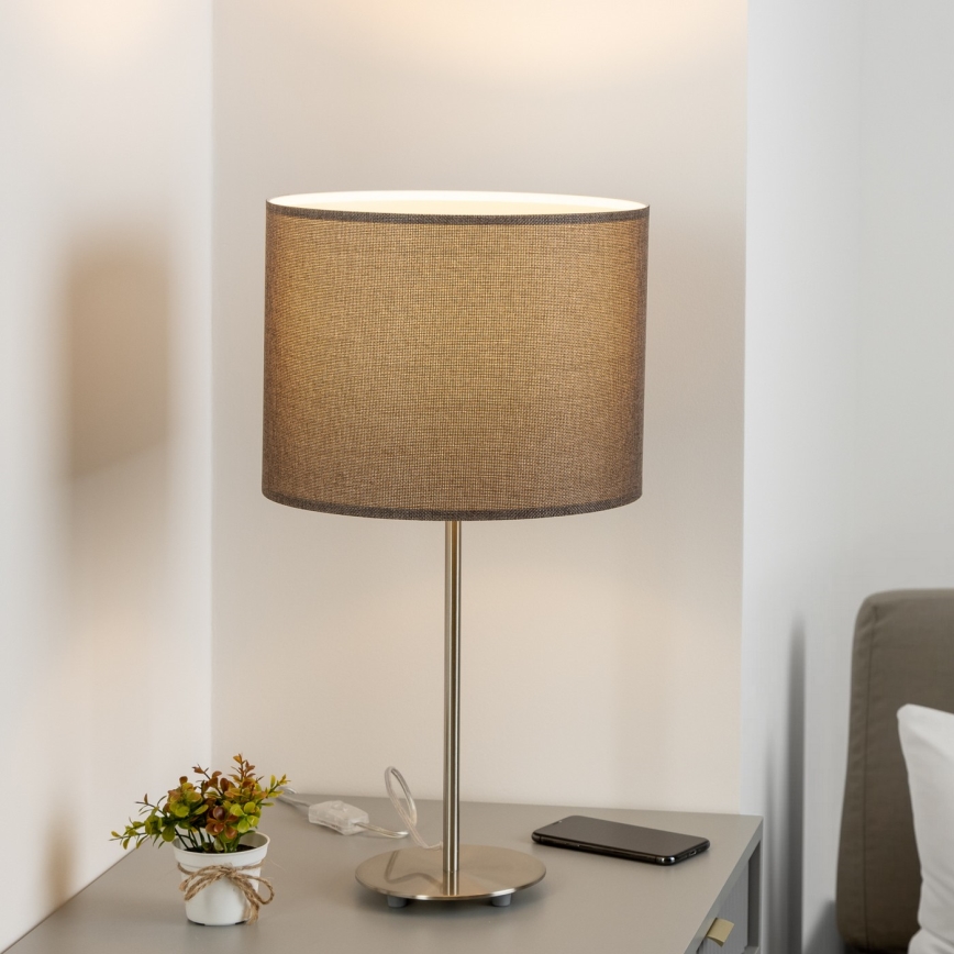 Eglo - LED Tischlampe TUNJA 1xE27/60W/230V 38,5 cm mattchrom/braun