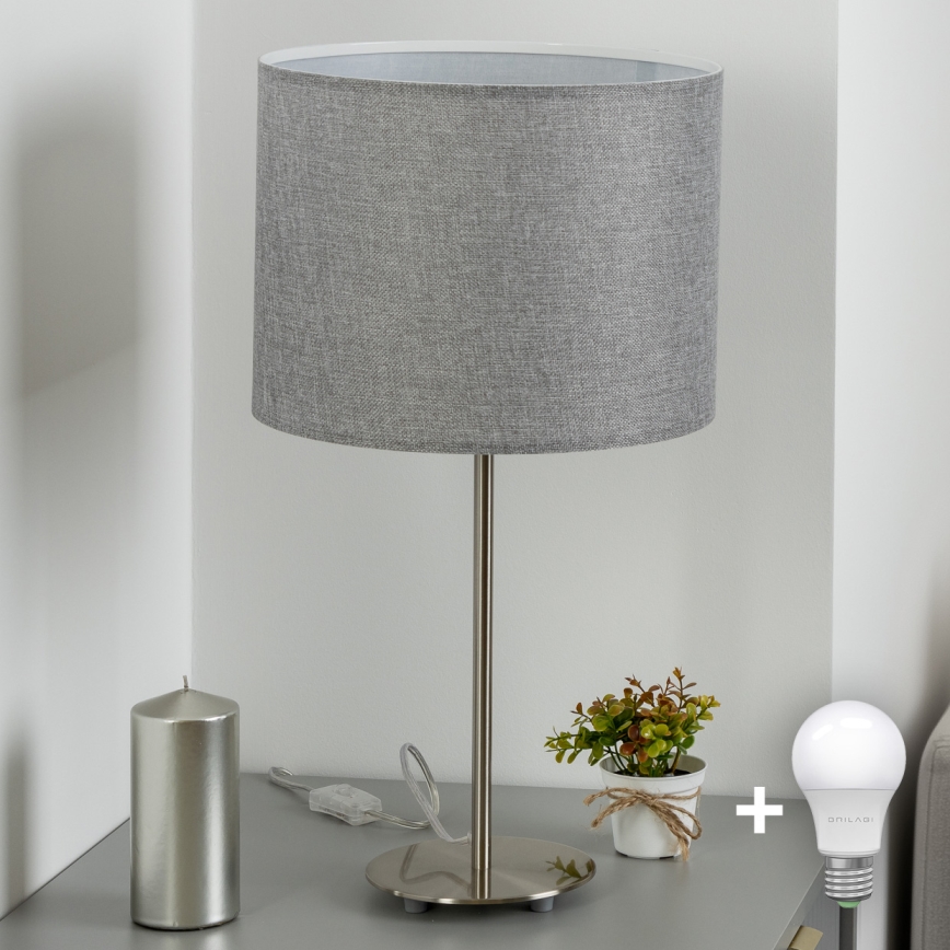 Eglo - LED Tischlampe TUNJA 1xE27/60W/230V 38,5 cm mattchrom/grau