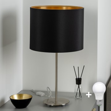 Eglo - LED Tischlampe TUNJA 1xE27/60W/230V 38,5 cm mattchrom/schwarz