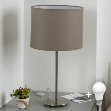 Eglo - LED Tischlampe TUNJA 1xE27/60W/230V 38,5 cm mattchrom/taupe