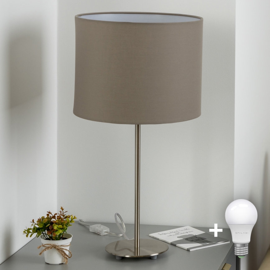 Eglo - LED Tischlampe TUNJA 1xE27/60W/230V 38,5 cm mattchrom/taupe