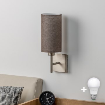 Eglo - LED Wandleuchte TUNJA 1xE27/60W/230V mattchrom/braun