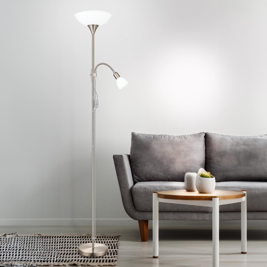 EGLO 82842 - Stehlampe UP 2 1xE27/60W + 1xE14/25W Nickel | Beleuchtung.de