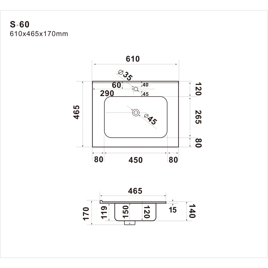 Einbauwaschbecken LILLESNAD 61x46cm Keramik/schwarz