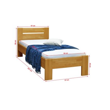 Einzelbett AMBER 90x200 cm, heller Nussbaum