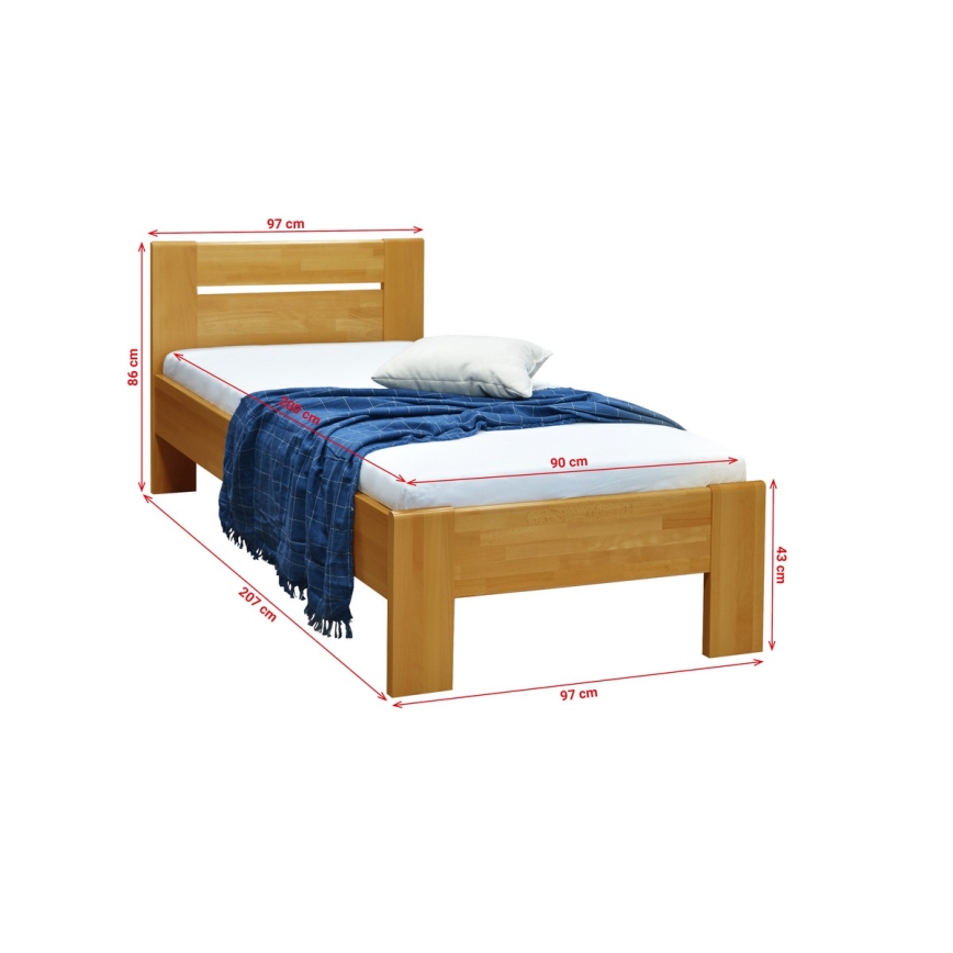 Einzelbett AMBER 90x200 cm, heller Nussbaum