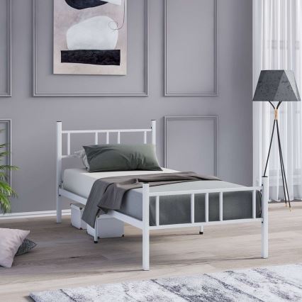 Einzelbett aus Metall PIRON 90x200 cm, weiß, Tragfähigkeit 120 kg