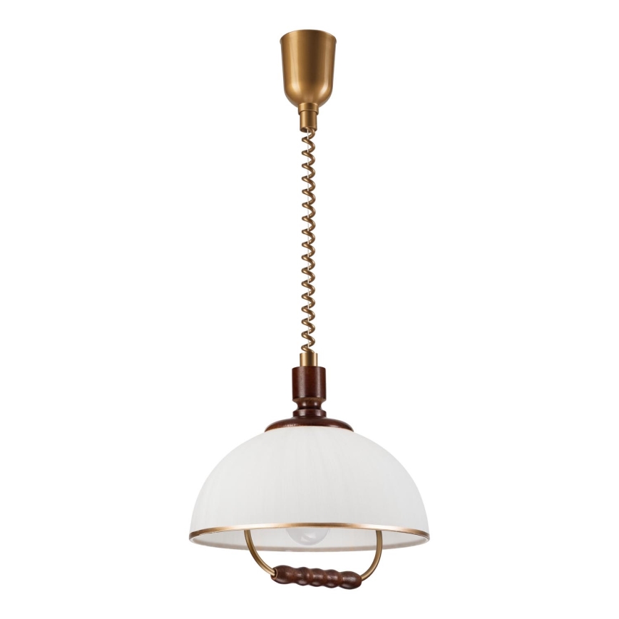 Einziehbarer Kronleuchter RAMONA 1xE27/60W/230V Beige/Dunkelbraun/Kiefer
