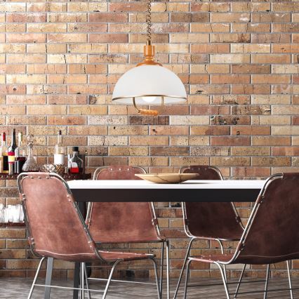 Einziehbarer Kronleuchter RAMONA 1xE27/60W/230V Beige/Braun/Kiefer