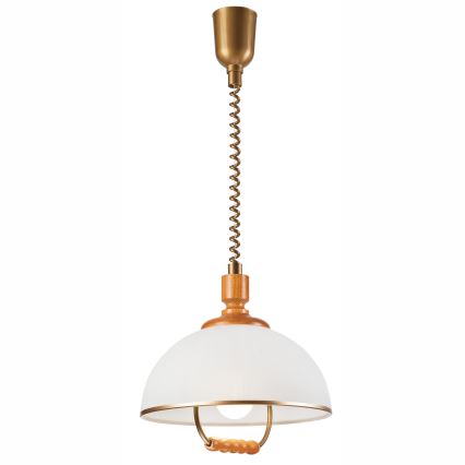 Einziehbarer Kronleuchter RAMONA 1xE27/60W/230V Beige/Braun/Kiefer
