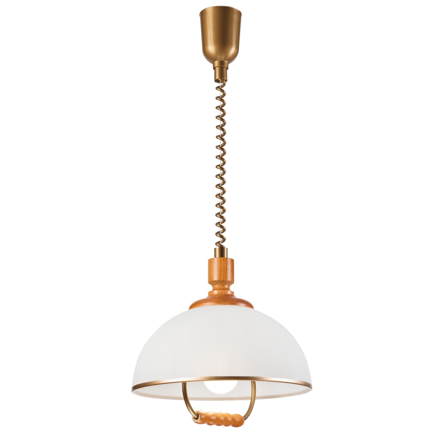 Einziehbarer Kronleuchter RAMONA 1xE27/60W/230V Beige/Braun/Kiefer