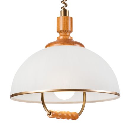 Einziehbarer Kronleuchter RAMONA 1xE27/60W/230V Beige/Braun/Kiefer