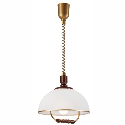 Einziehbarer Kronleuchter RAMONA 1xE27/60W/230V Beige/Dunkelbraun/Kiefer