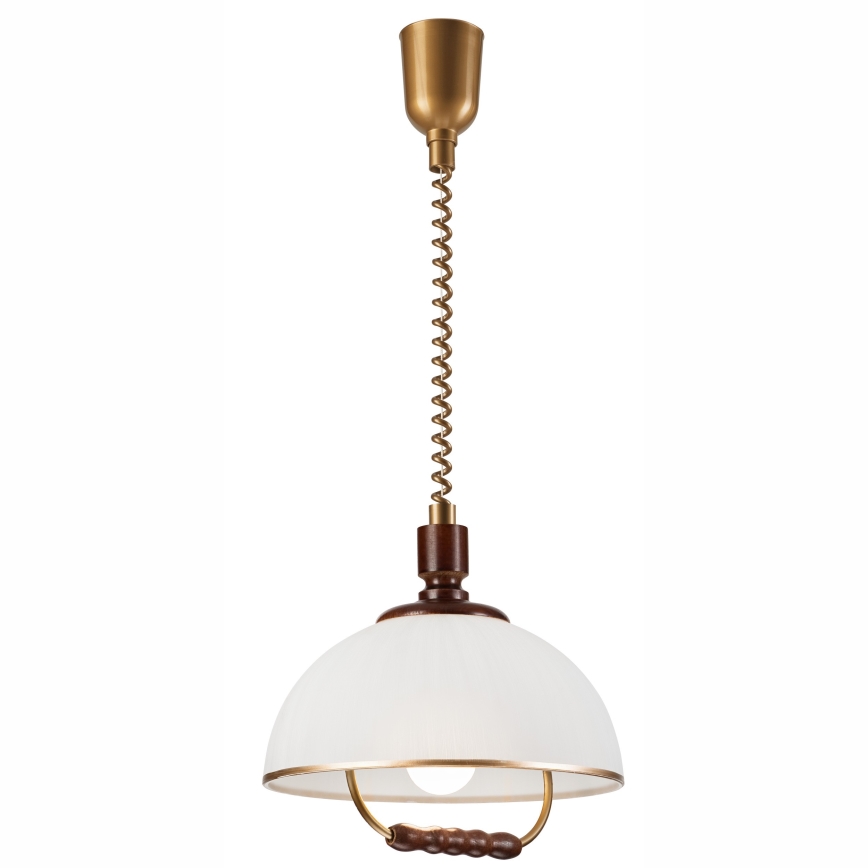 Einziehbarer Kronleuchter RAMONA 1xE27/60W/230V Beige/Dunkelbraun/Kiefer