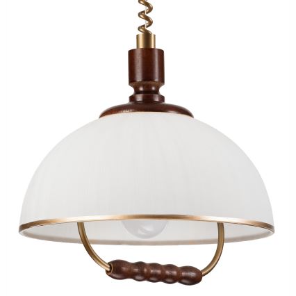 Einziehbarer Kronleuchter RAMONA 1xE27/60W/230V Beige/Dunkelbraun/Kiefer