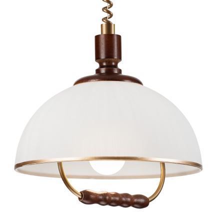 Einziehbarer Kronleuchter RAMONA 1xE27/60W/230V Beige/Dunkelbraun/Kiefer