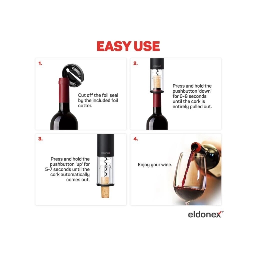 ELDONEX EWO-2100-BK - Elektrischer Weinöffner 4xAA Schwarz