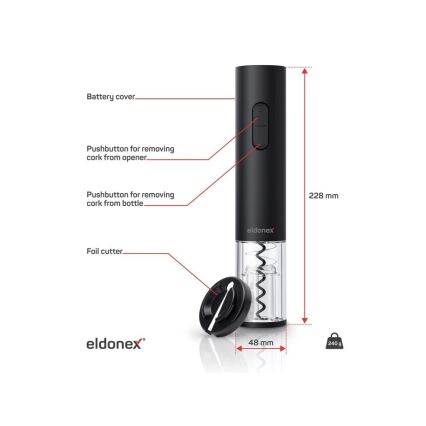 ELDONEX EWO-2100-BK - Elektrischer Weinöffner 4xAA Schwarz
