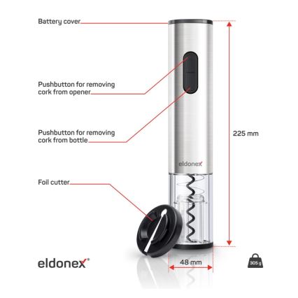 ELDONEX EWO-2200-SL - Elektrischer Weinflaschenöffner 4xAA matt Chrom