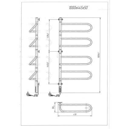 Elektrischer schwenkbarer Handtuchwärmer ELECTRA 120W/230V 100x44,5 cm Edelstahl/Chrom links