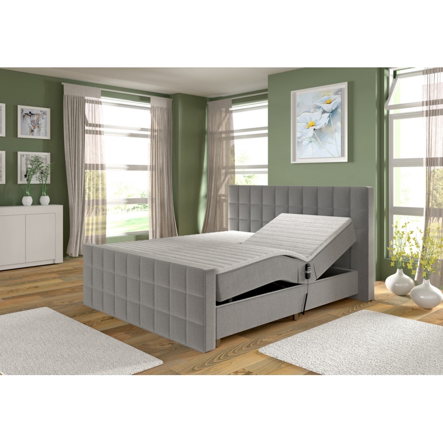 Elektrisch verstellbares Polsterbett HELEN 180x200 cm mit Matratzen und Topper, grau