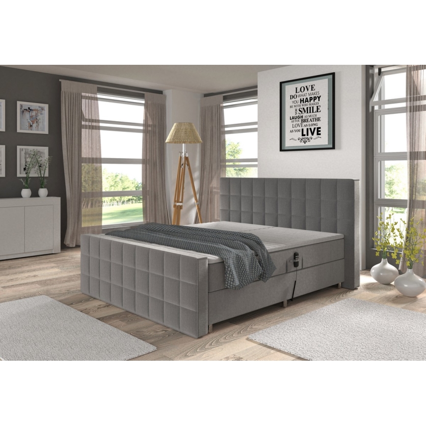 Elektrisch verstellbares Polsterbett HELEN 180x200 cm mit Matratzen und Topper, grau