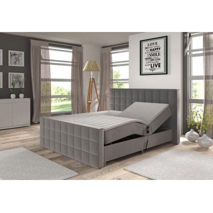 Elektrisch verstellbares Polsterbett HELEN 180x200 cm mit Matratzen und Topper, grau
