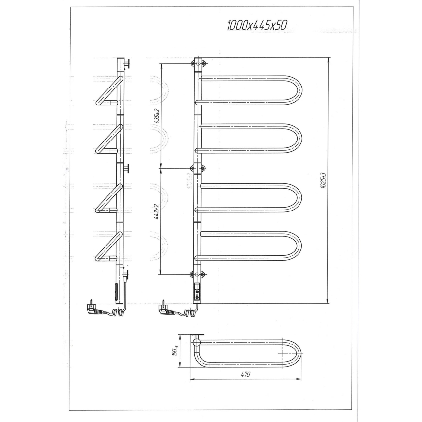 Elektrischer, drehbarer Handtuchwärmer ELECTRA 120W/230V 102,5x47,5 cm Edelstahl/Chrom, links