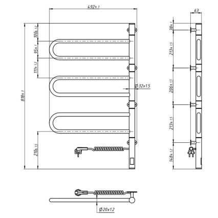 Elektrischer drehbarer Handtuchwärmer mit Thermostat FOUETTE 120W 80x49 cm weiß