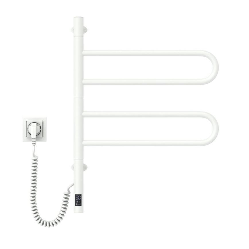 Elektrischer drehbarer Handtuchwärmer mit Thermostat FOUETTE 60W 65X49 cm  weiß