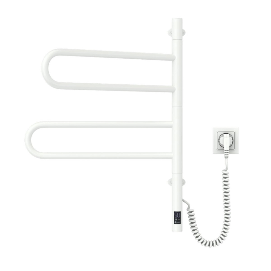 Elektrischer drehbarer Handtuchwärmer mit Thermostat FOUETTE 60W 65X49 cm  weiß