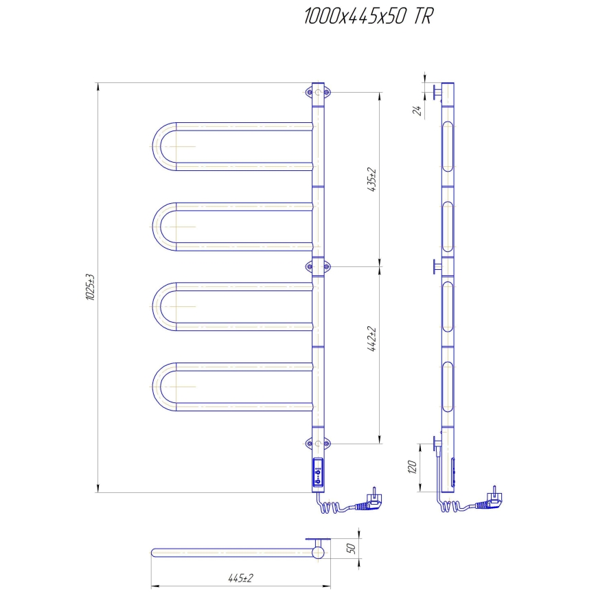 Elektrischer schwenkbarer Handtuchwärmer TRISTAR 105W/230V 100x44,5cm IP44 Edelstahl/Hochglanzchrom