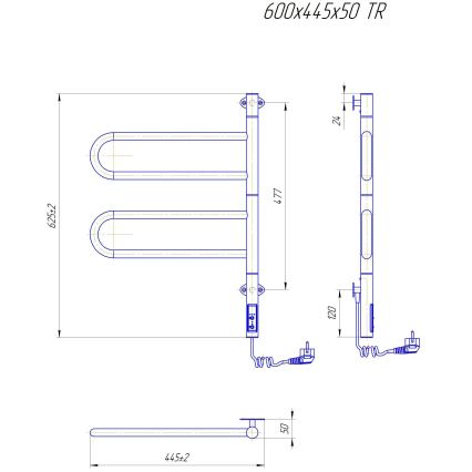 Elektrischer schwenkbarer Handtuchwärmer TRISTAR, 75 W / 230 V, 60 x 44,5 cm, IP44, Edelstahl / glänzender Chrom