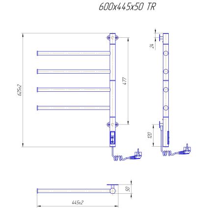 Elektrischer schwenkbarer Handtuchwärmer VEER 50W/230V 62,5x44,5 cm Edelstahl/glänzender Chrom